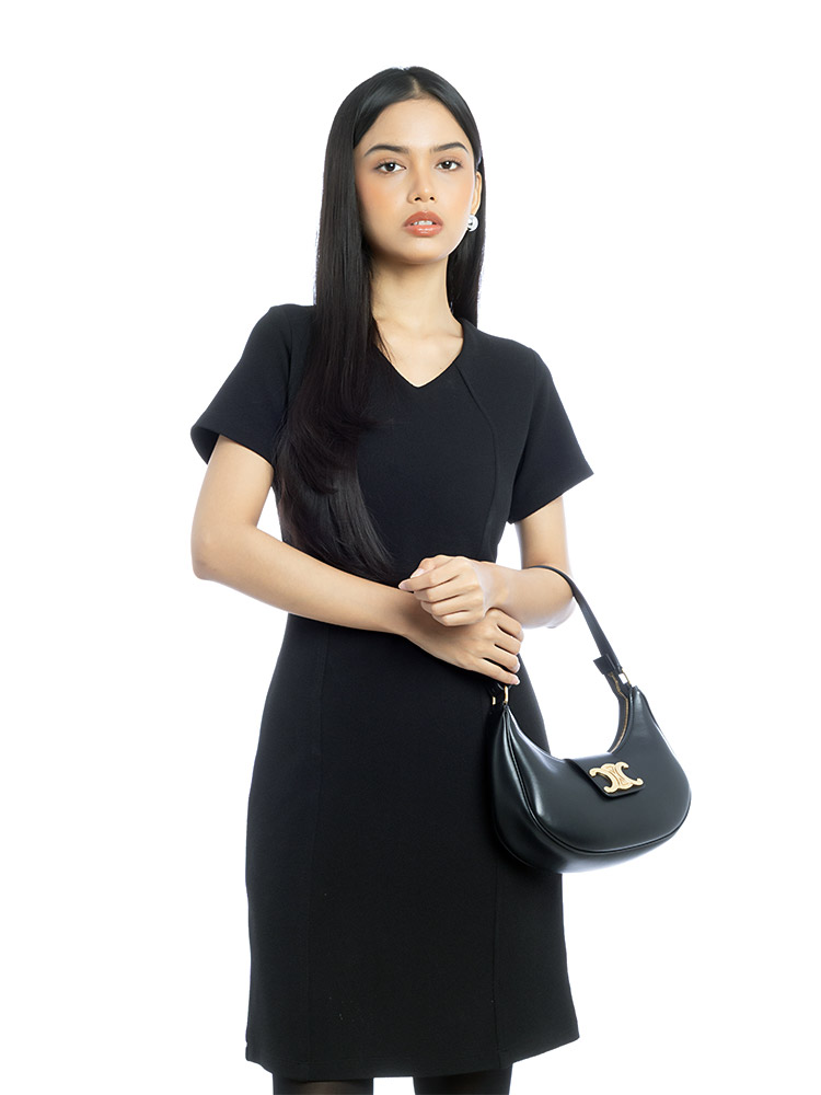 Smooth Calfskin Triomphe Ava Medium Shoulder Bag Black