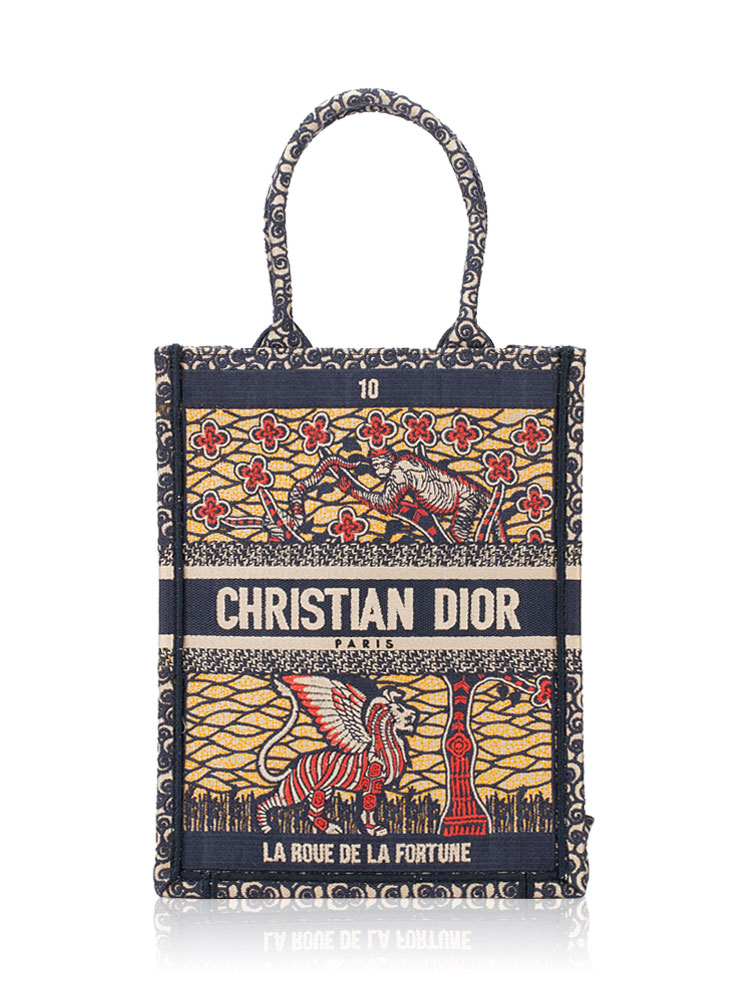 La Roue La Fortune Tarot Vertical Book Tote Blue Multicolor