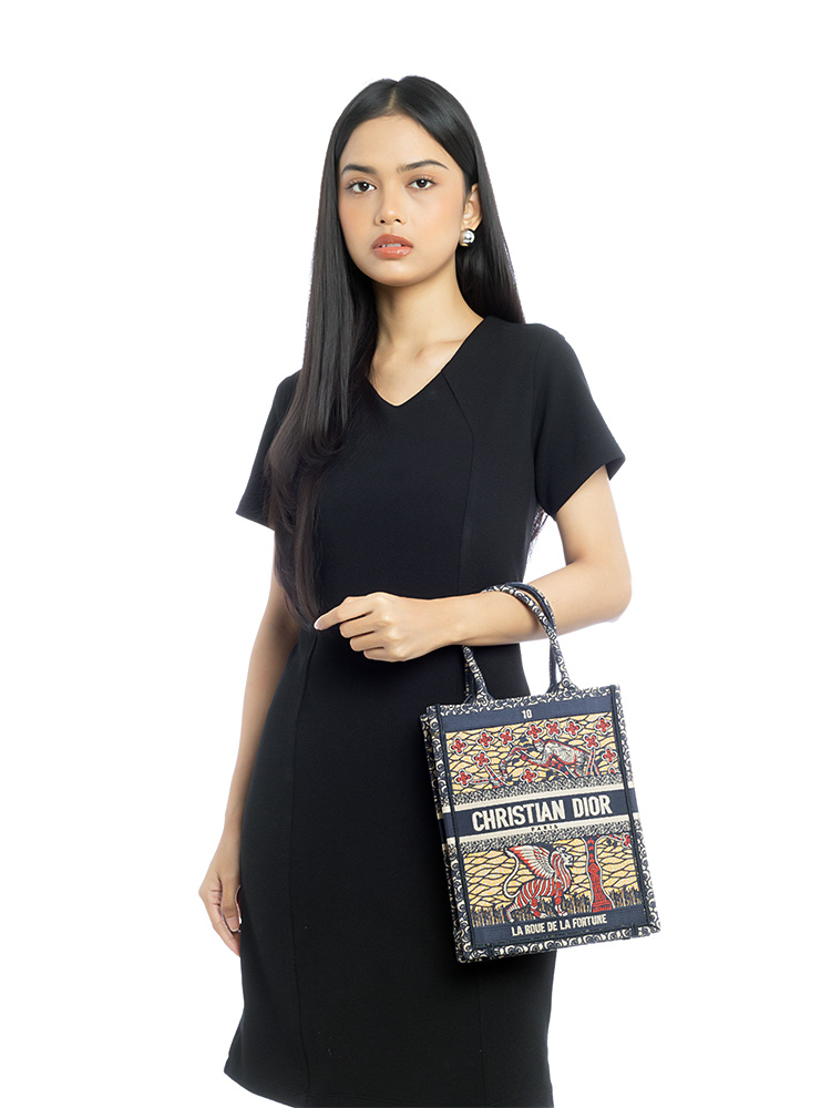 La Roue La Fortune Tarot Vertical Book Tote Blue Multicolor