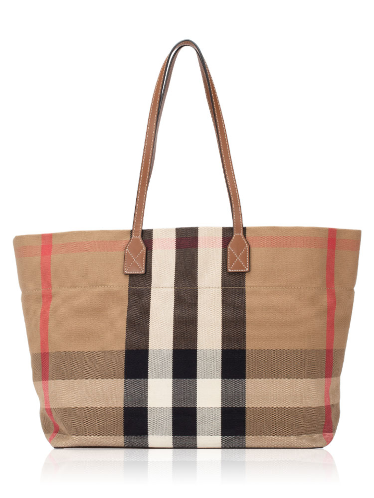 Canvas Giant Check London Medium Tote Brown