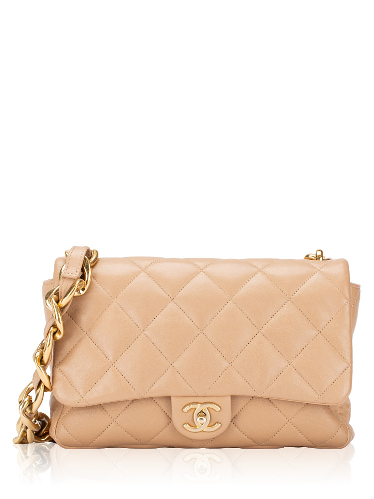 Lambskin Large CC Funky Town Flap Bag Beige