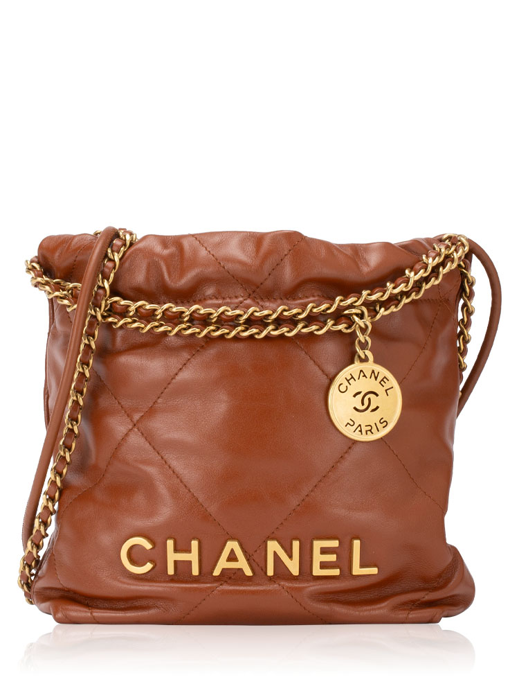 Shiny Calfskin Mini Chanel 22 Light Brown