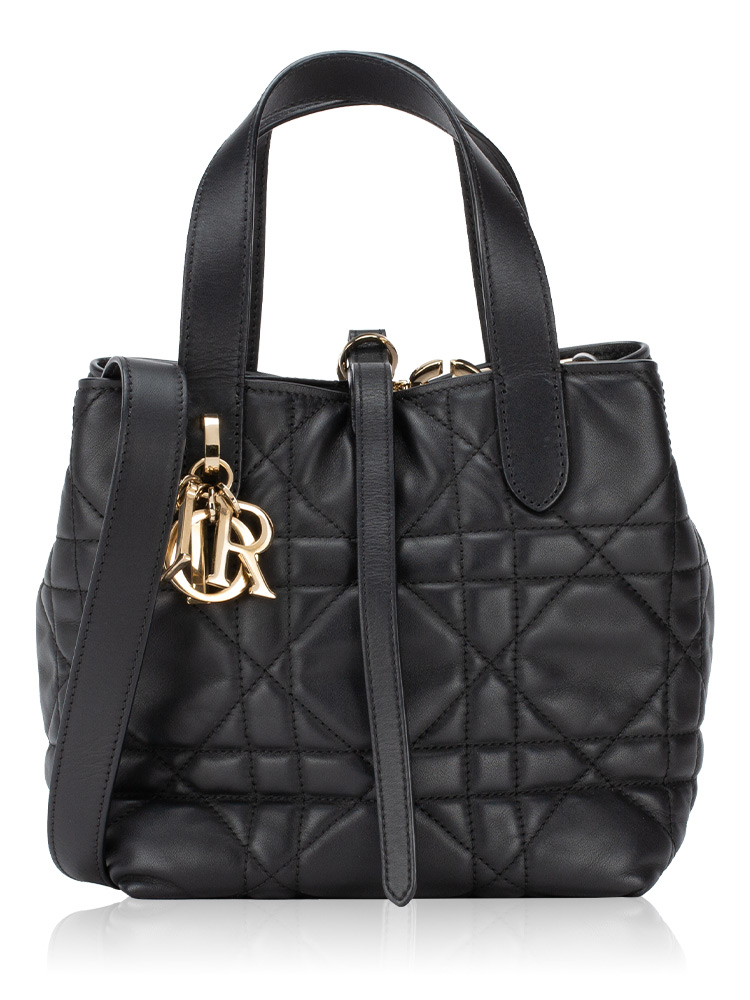 Calfskin Macrocannage Toujours Small Vertical Tote Black