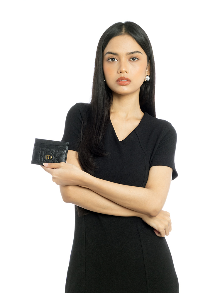 Supple Calfskin Cannage Caro Card Holder Black
