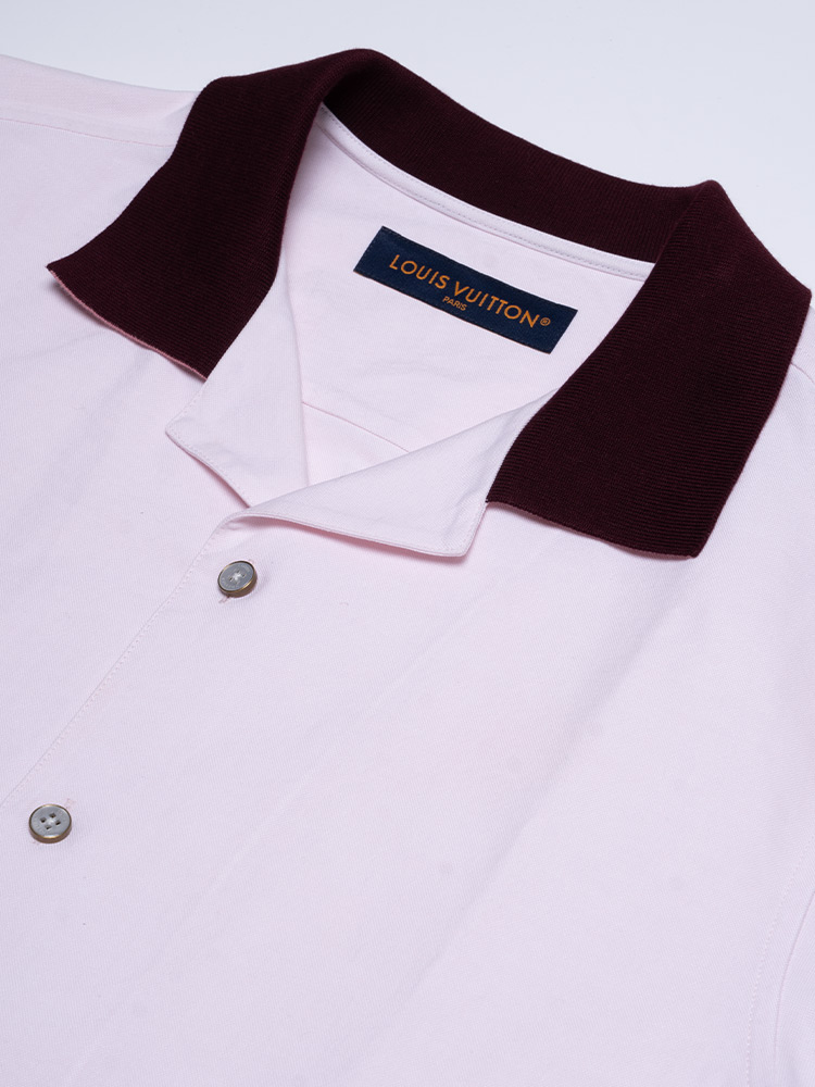Cotton Shirt with Ribbed Collar Baby Pink Sz M
