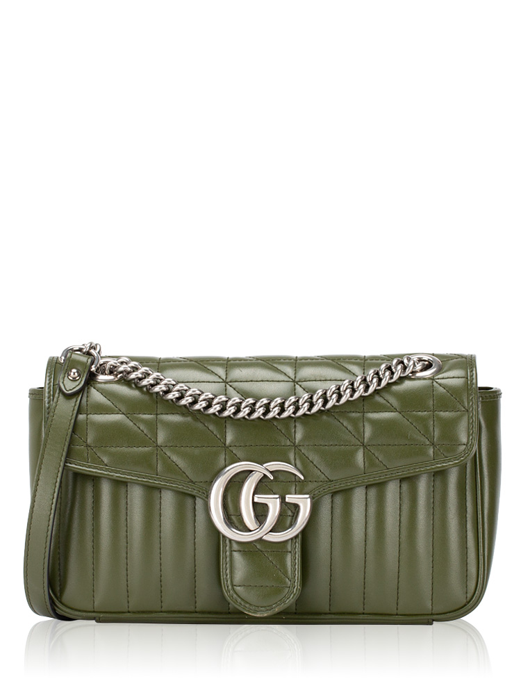 GG Marmont Matelasse Aria Small Flap Shoulder Bag Military Wood
