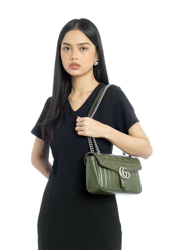 GG Marmont Matelasse Aria Small Flap Shoulder Bag Military Wood