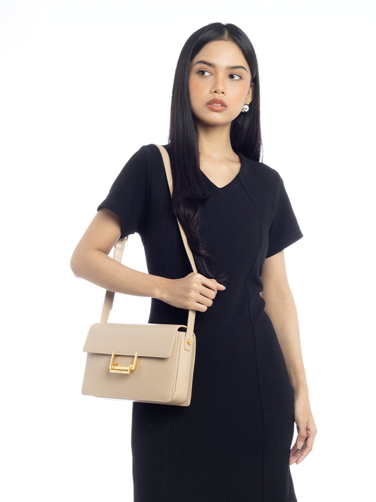 Calfskin Classic Lulu Medium Shoulder Bag Beige