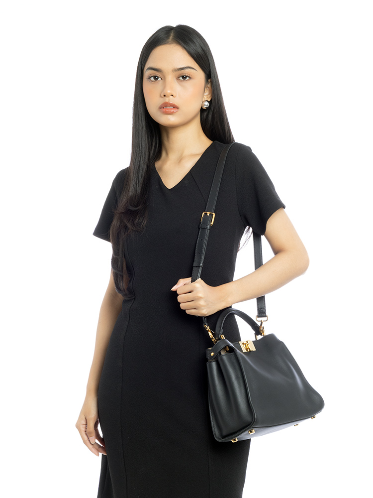 Vitello Small Peekaboo Iconic Satchel Black