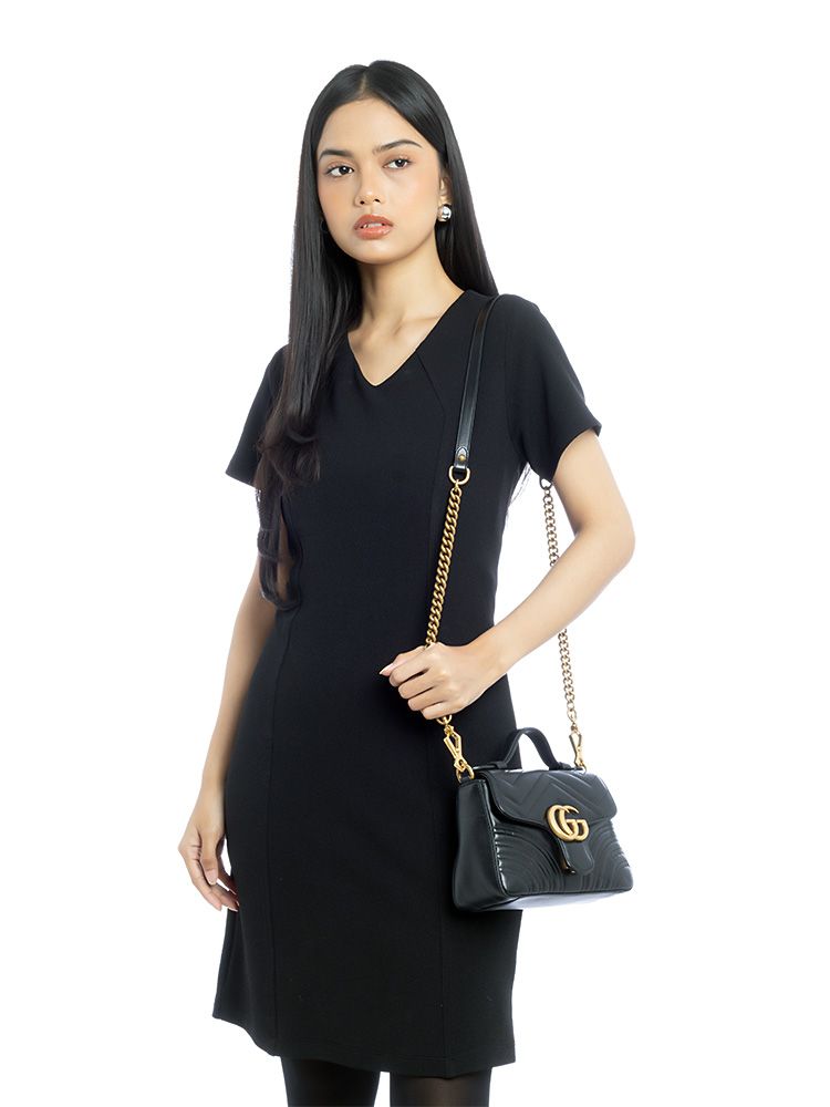GG Marmont Matelasse Mini Top Handle Shoulder Bag Black