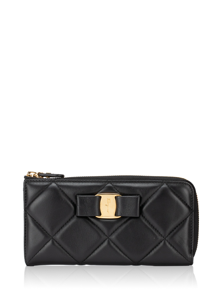 Lambskin Vara Bow Zip Wallet Black