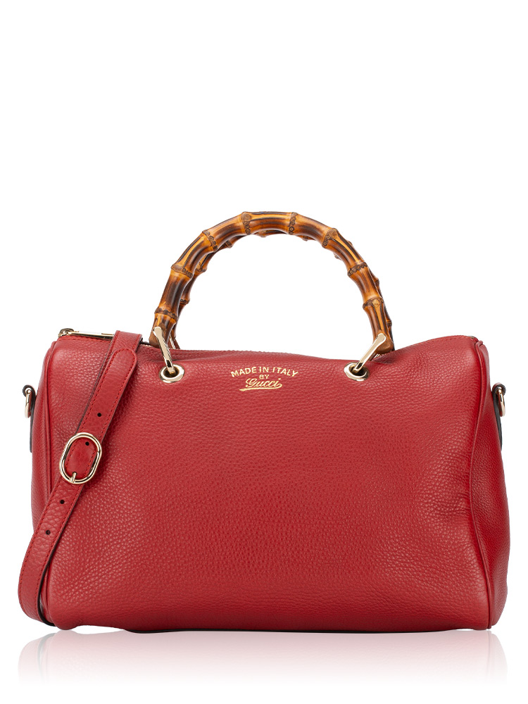Calfskin Bamboo Medium Boston Bag Red
