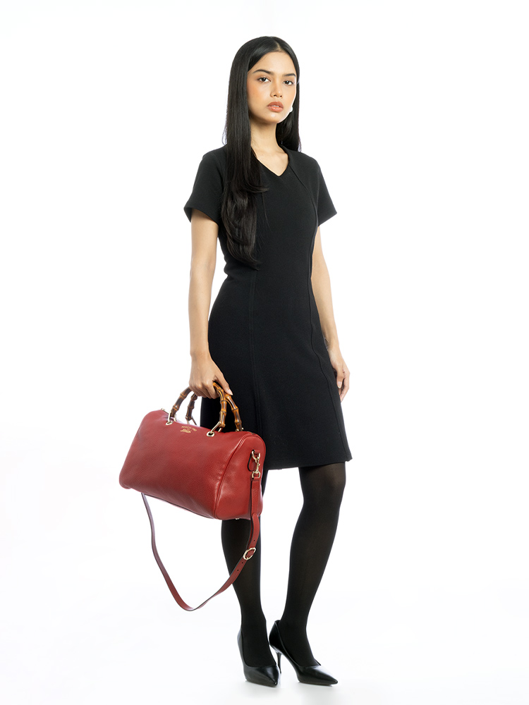 Calfskin Bamboo Medium Boston Bag Red