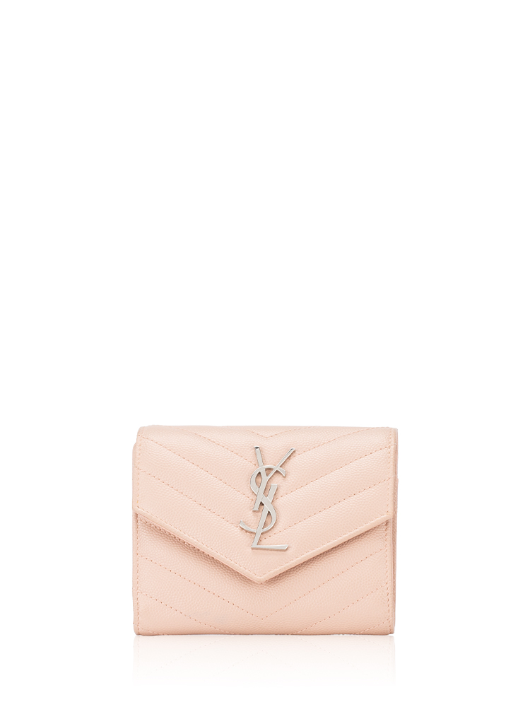 Grain De Poudre Matelasse Monogram Compact Trifold Wallet Pale Pink