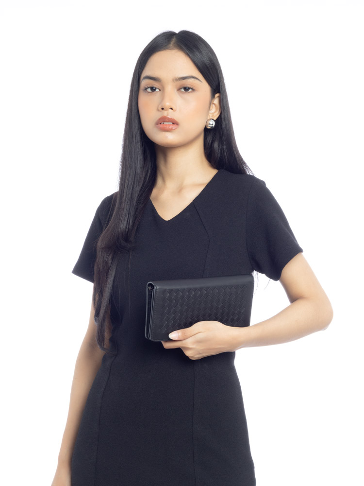 Nappa Intrecciato Chain Wallet Black