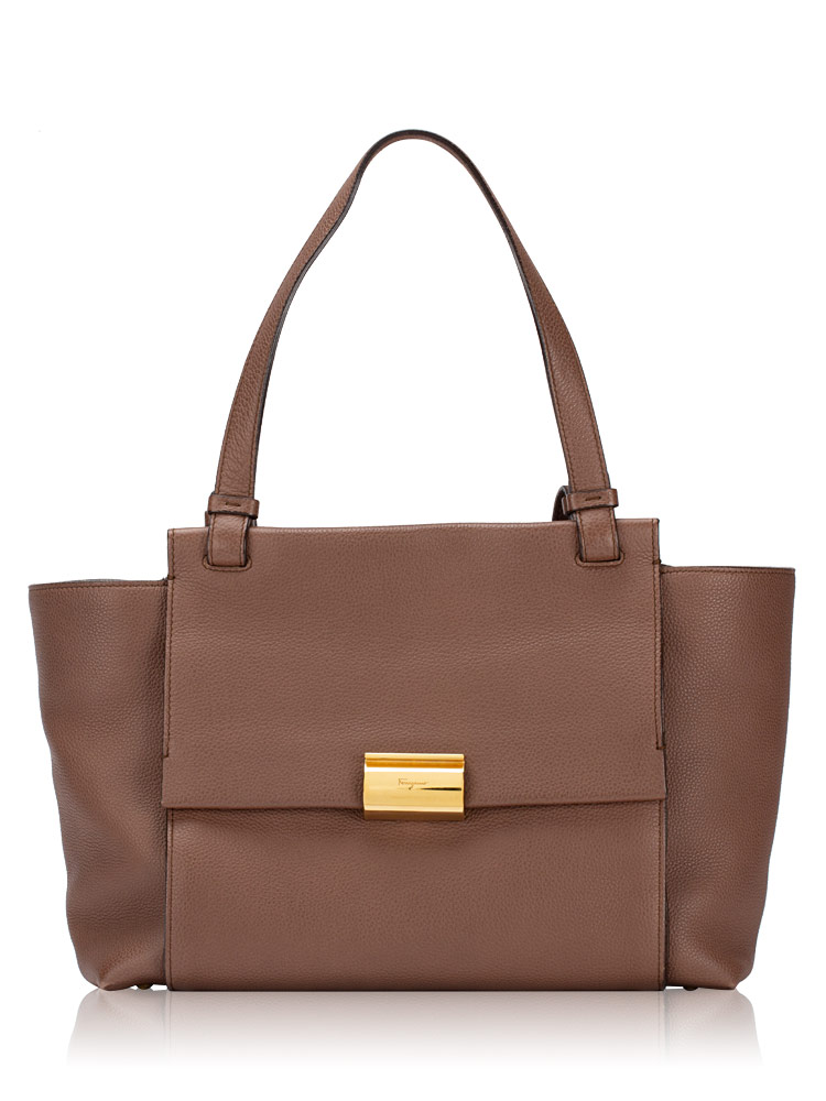 Calfskin Ginger Flap Tote Brown