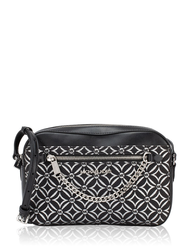Jet Set Signature Jacquard Metallic Chain Crossbody Black Silver