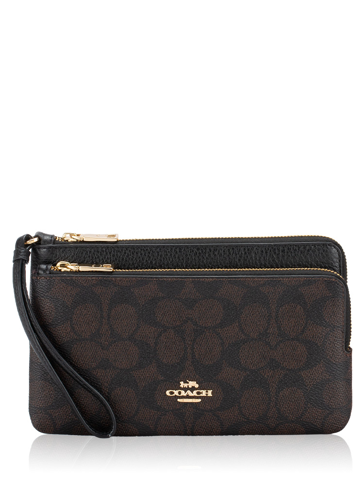 Coach CX161 Signature Double Zip Wallet Walnut Black - Wallets New