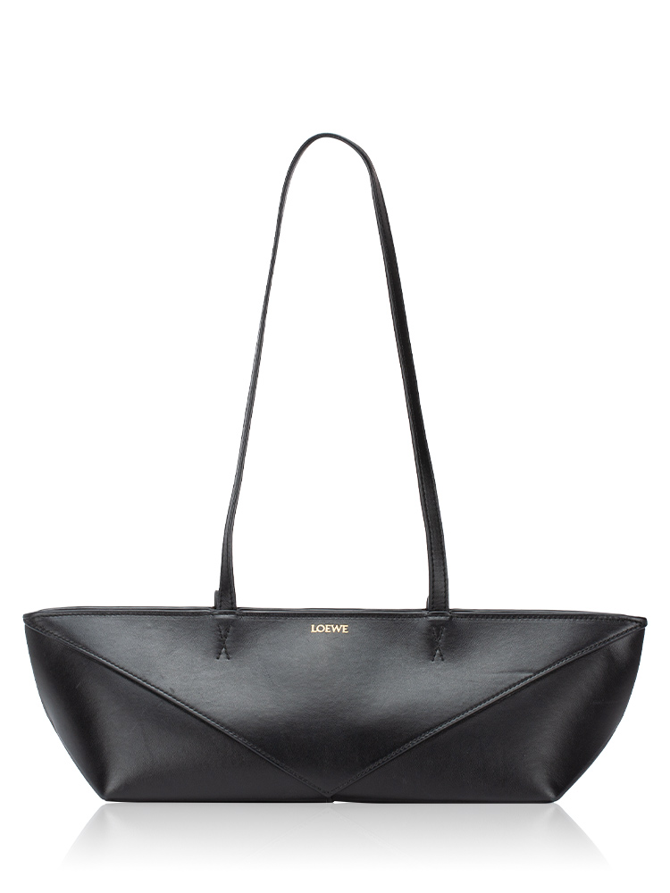 Shiny Calfskin Cropped Puzzle Fold Tote Black