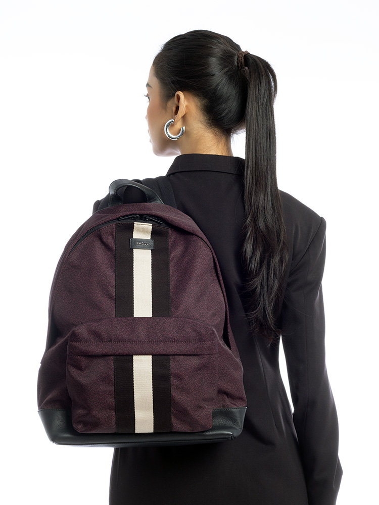 Hingis Stripe Nylon Backpack Merlot