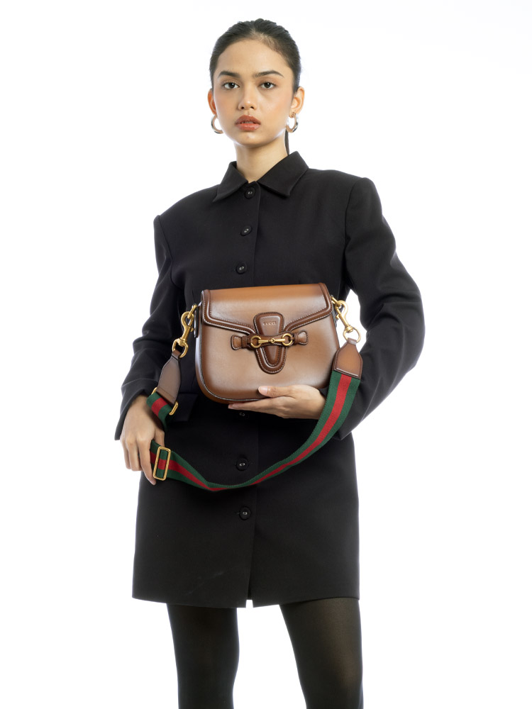 Calfskin Lady Web Medium Shoulder Bag Cuir