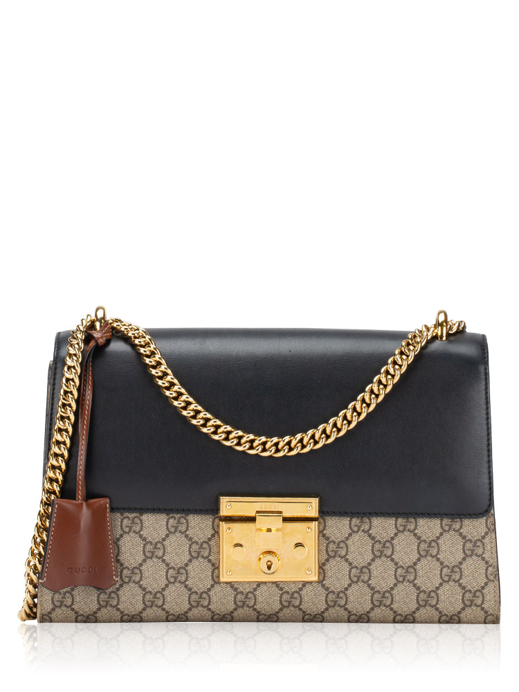 GG Supreme Padlock Medium Shoulder Bag Beige Black Cuir