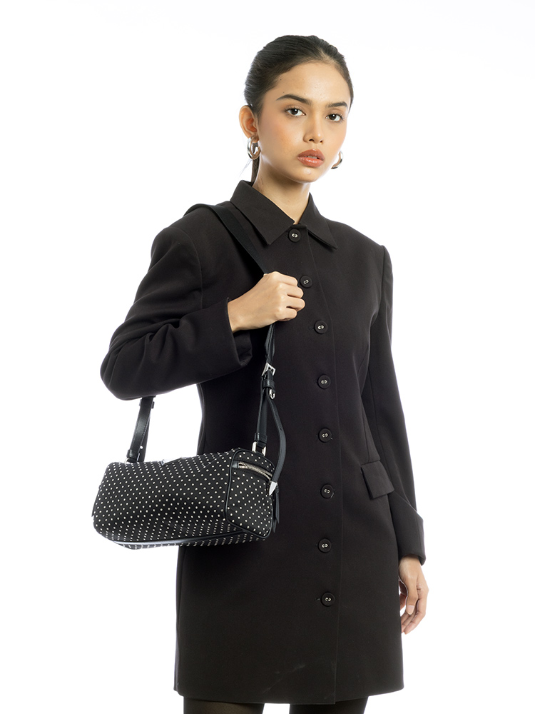 1BC233 Re-Nylon Studded Shoulder Bag Nero
