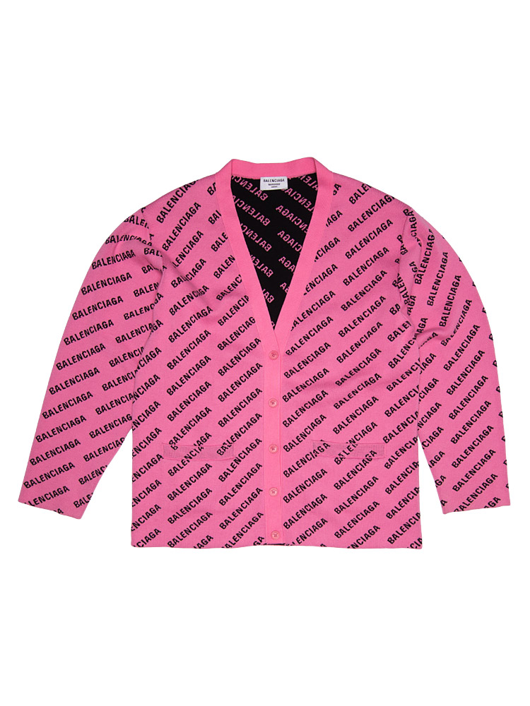 Cotton Wool Allover Logo Knitted Cardigan Pink Black Sz 3
