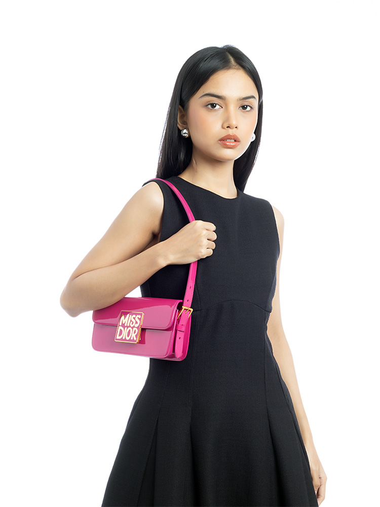 Patent Calfskin Miss Dior Flap Bag Fuxia