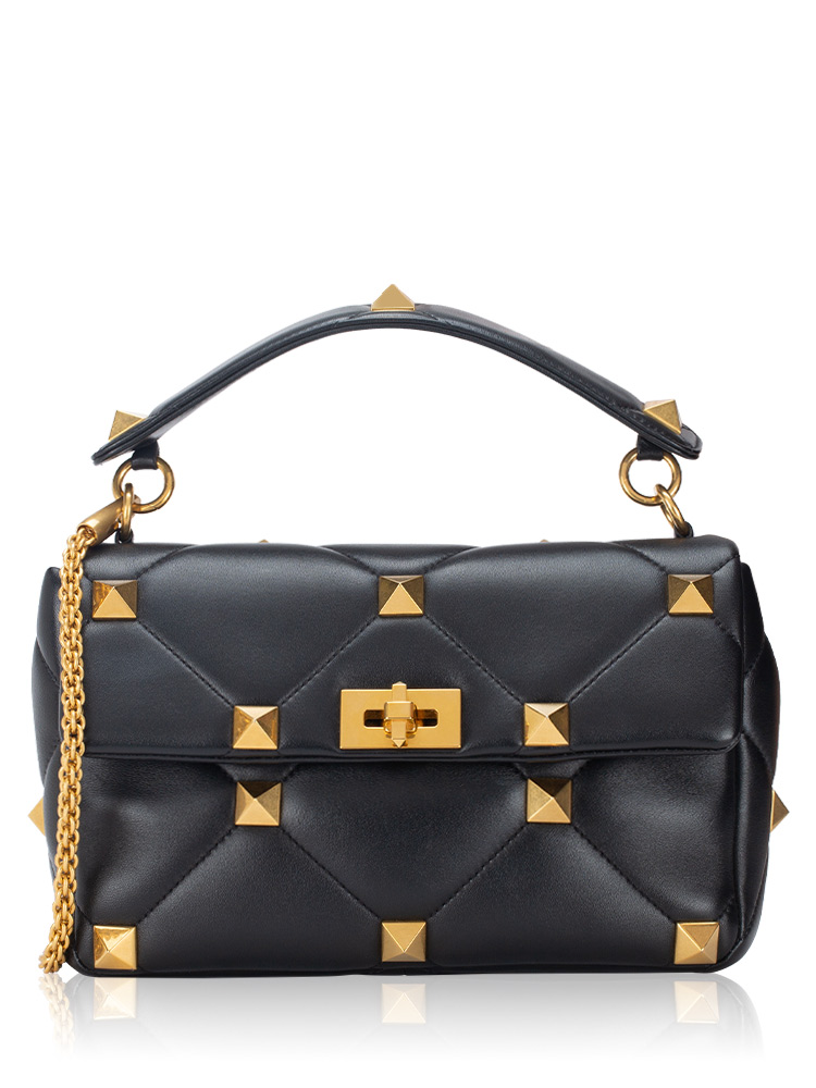 Nappa Roman Stud Large Shoulder Bag Black