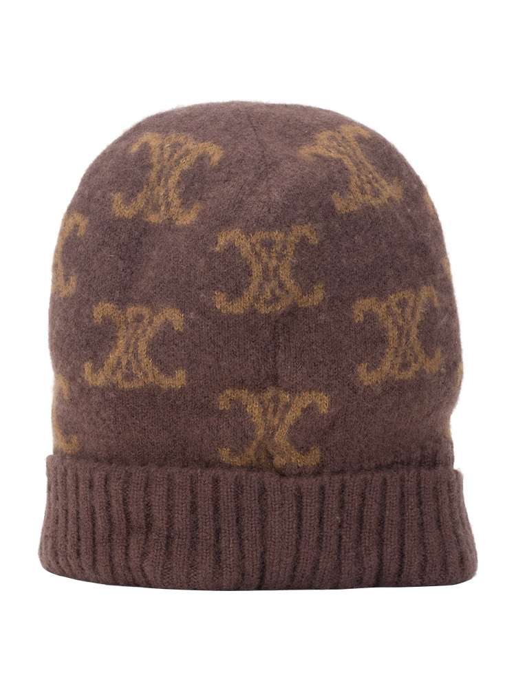 Wool Cashmere Triomphe Knit Beanie Brown