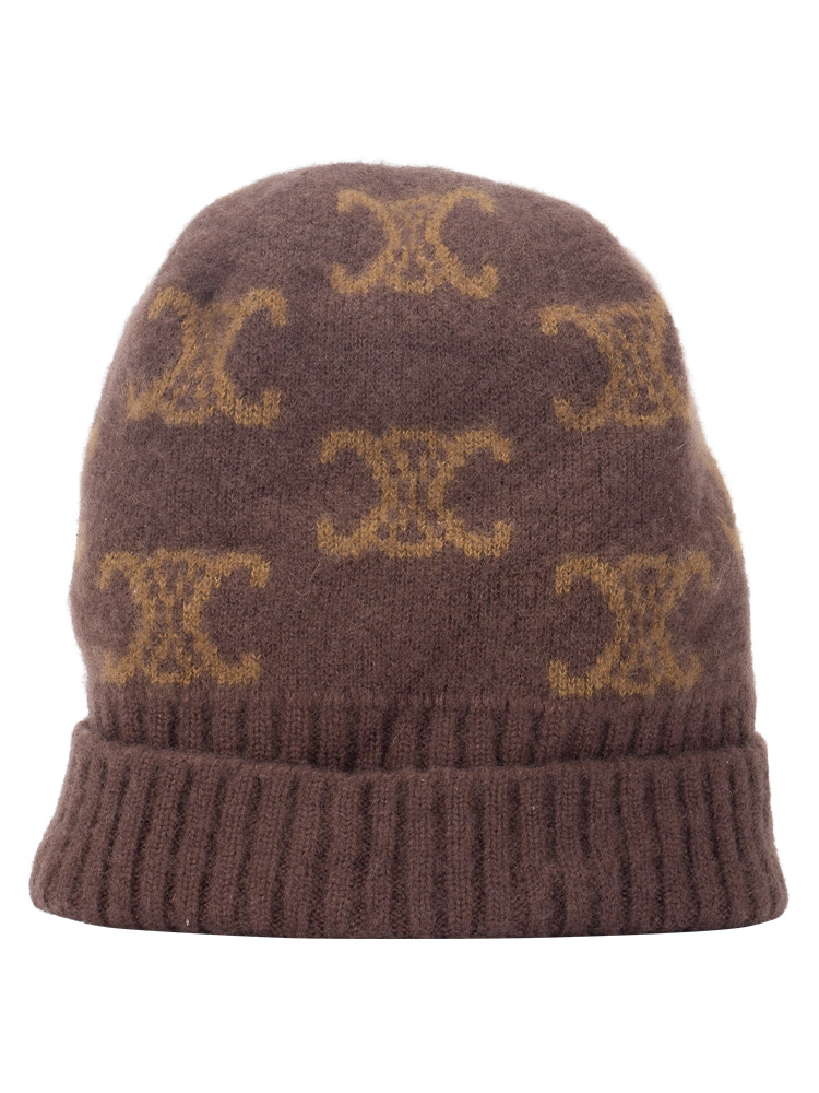 Wool Cashmere Triomphe Knit Beanie Brown