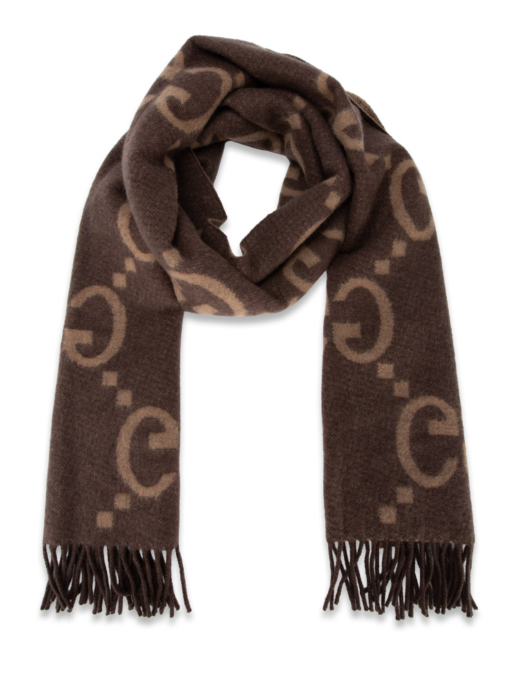 Cashmere GG Jumbo Canvy Fringe Scarf Brown