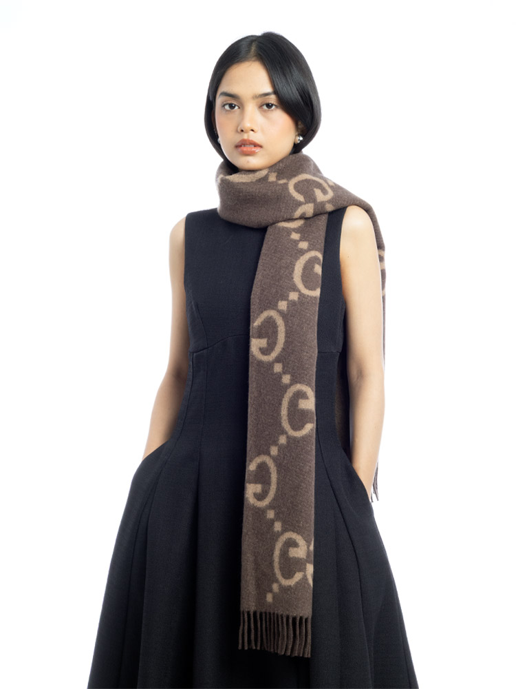 Cashmere GG Jumbo Canvy Fringe Scarf Brown
