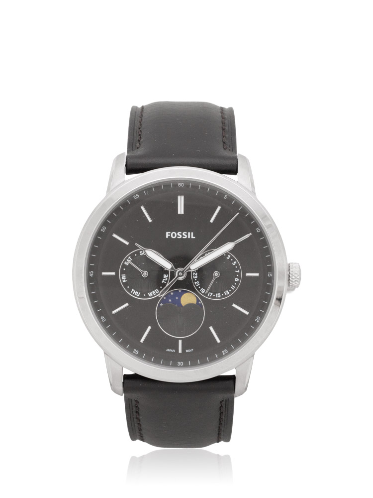Men Neutra Moonphase Chronograph Leather Watch Black