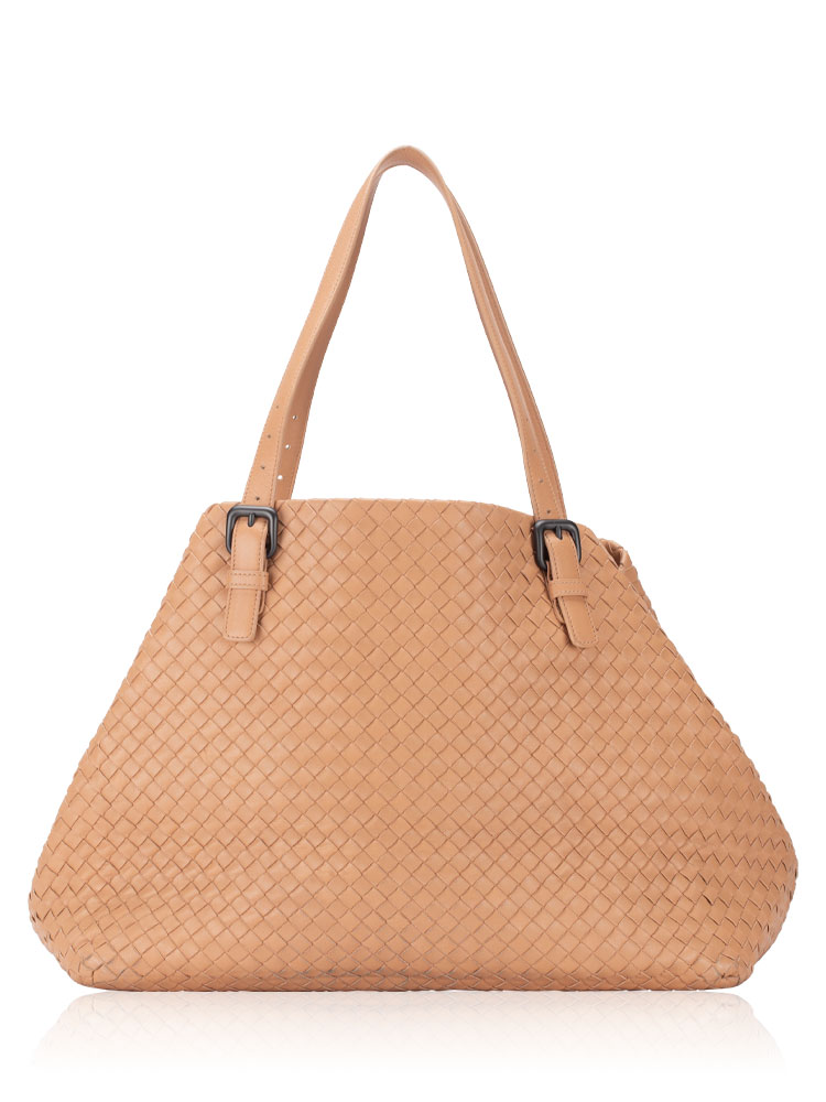 Lambskin Intrecciato Cesta Large Tote Camel