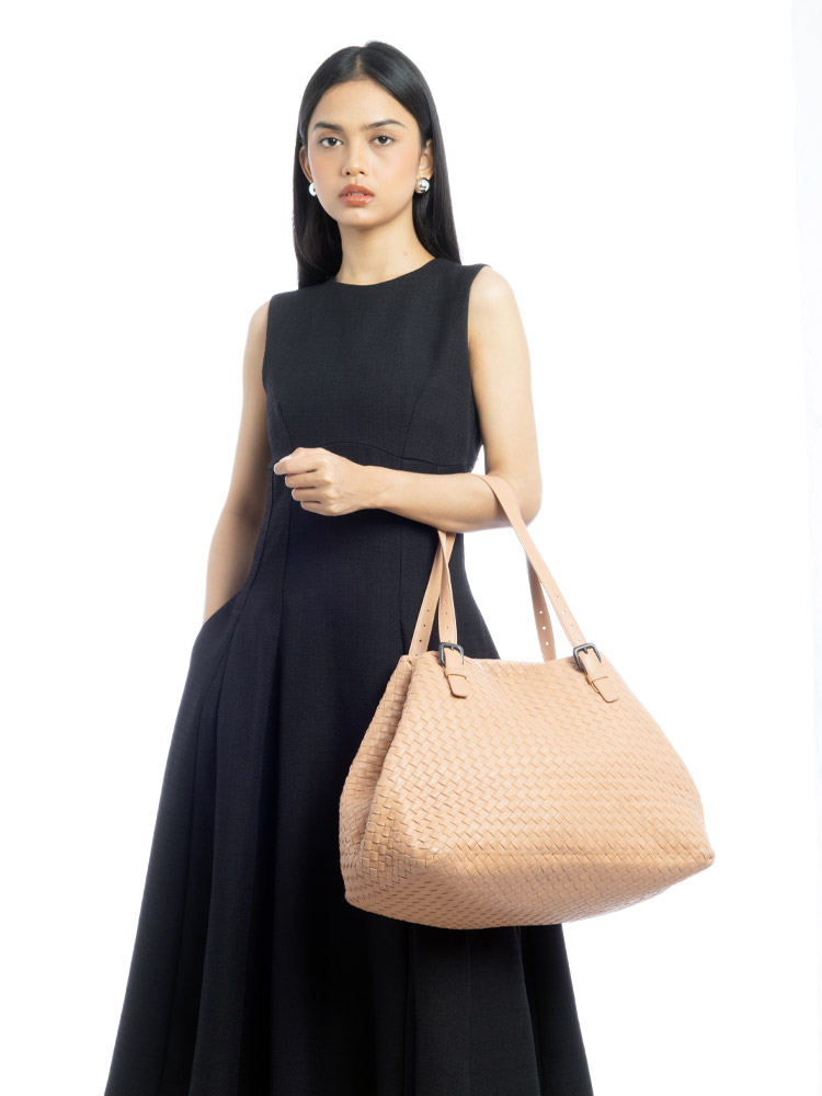 Lambskin Intrecciato Cesta Large Tote Camel