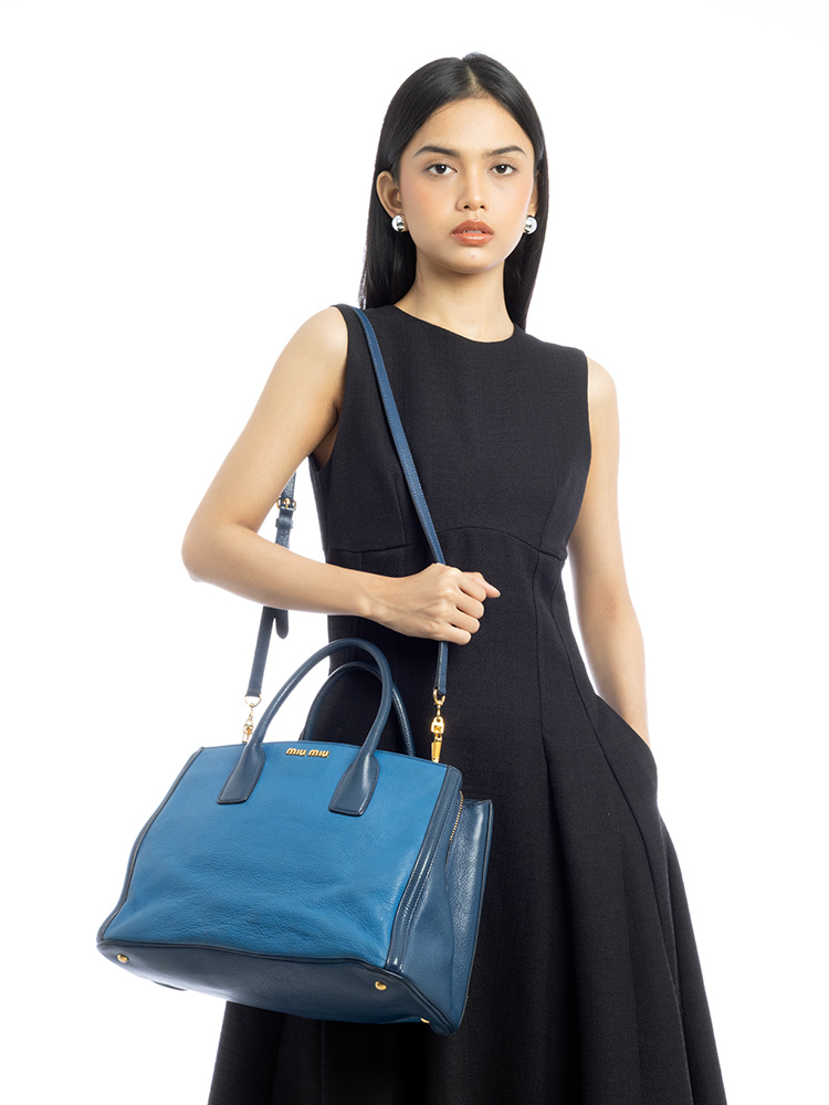 RN0887 Madras Bicolor Zip Tote Marea Cobalt