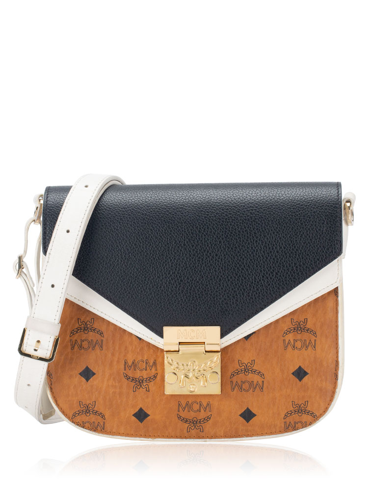Visetos Calfskin Patricia Small Crossbody Cognac White Black