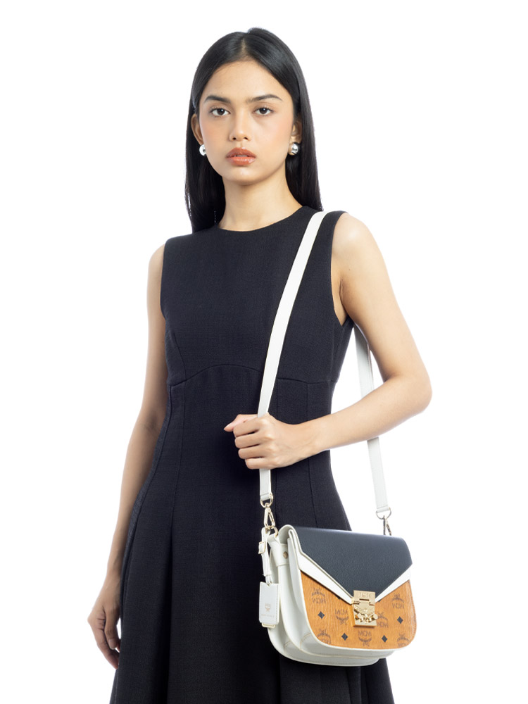 Visetos Calfskin Patricia Small Crossbody Cognac White Black