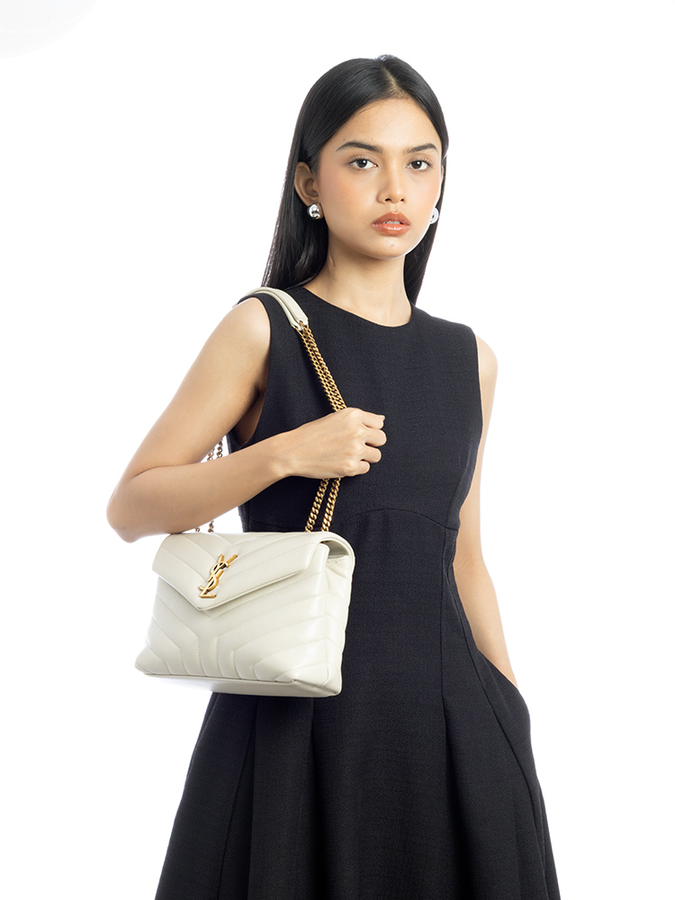 Calfskin Y Monogram Loulou Small Shoulder Bag Crema