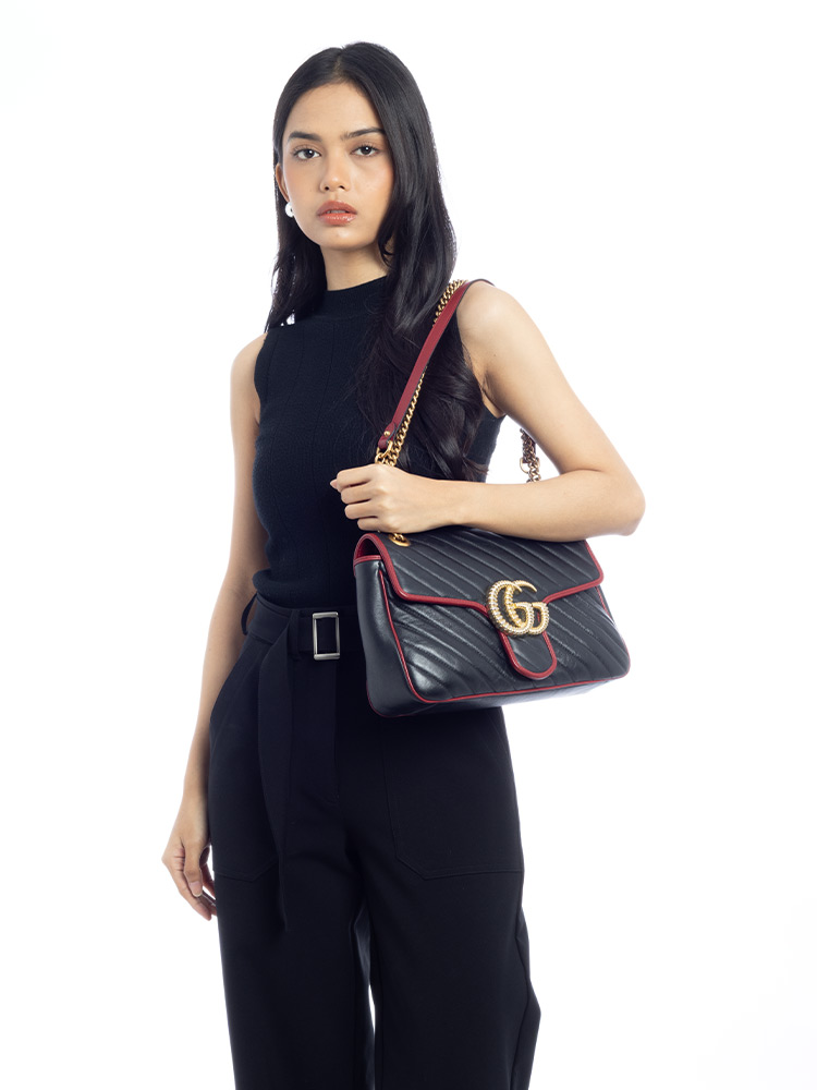 GG Marmont Matelasse Torchon Medium Shoulder Bag Black Cherry