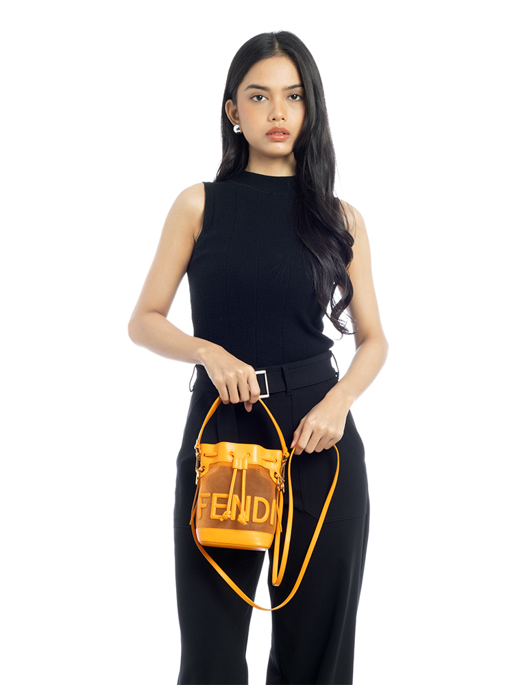 Mesh FF 1974 Mon Tresor Mini Bucket Bag Orange