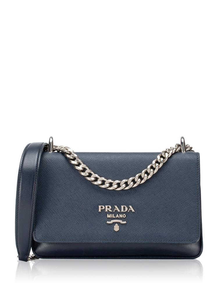 Saffiano Calfskin Pattina Chain Shoulder Bag Navy
