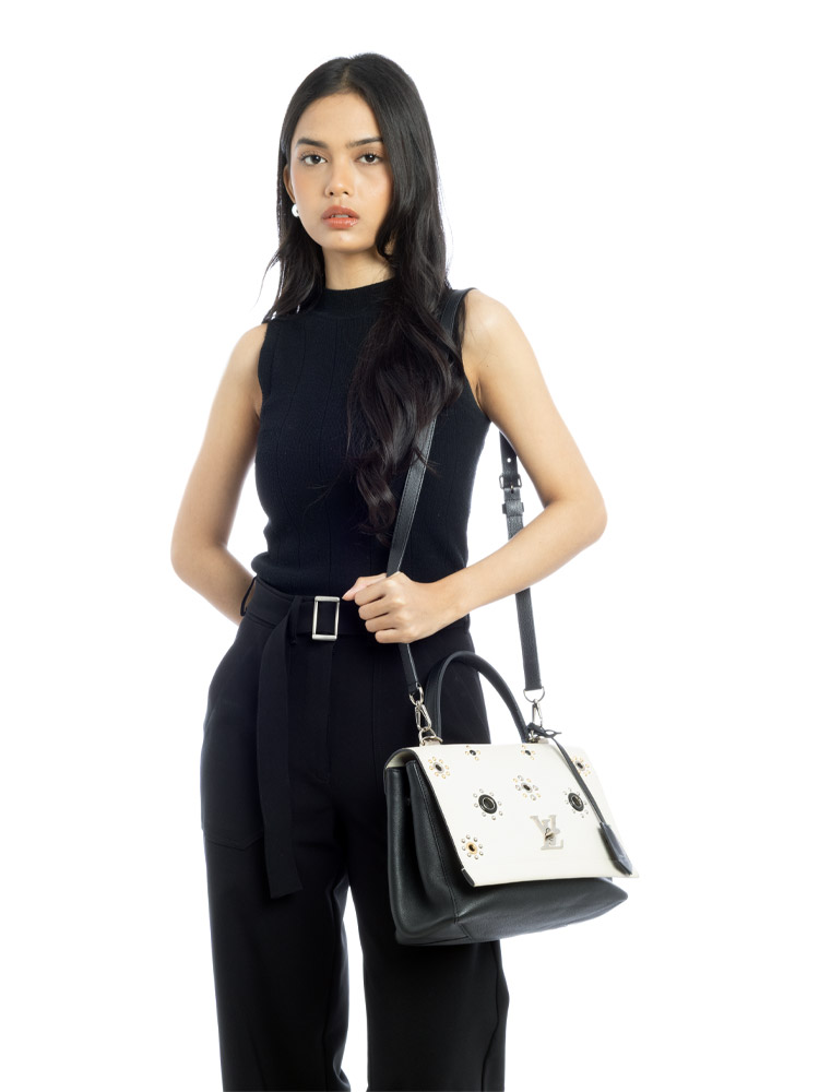 Calfskin Mechanical Flowers Lockme II Black White