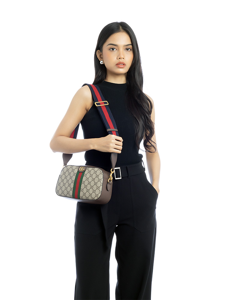GG Supreme Web Ophidia Small Camera Bag Beige Ebony