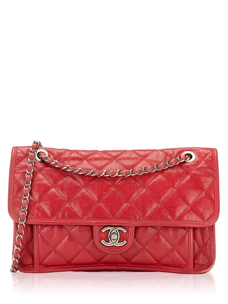 Caviar French Riviera Large Flap Bag Red