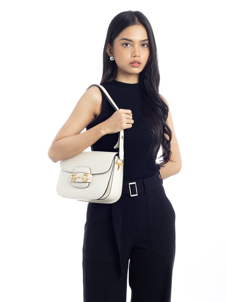 Azalea Calfskin Horsebit 1955 Shoulder Bag Mystic White