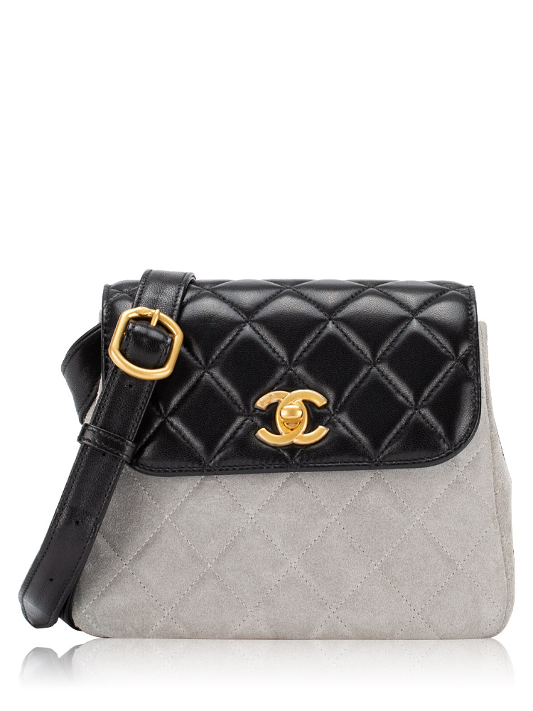 Lambskin Suede 25A Mini Flap Bag Black Grey