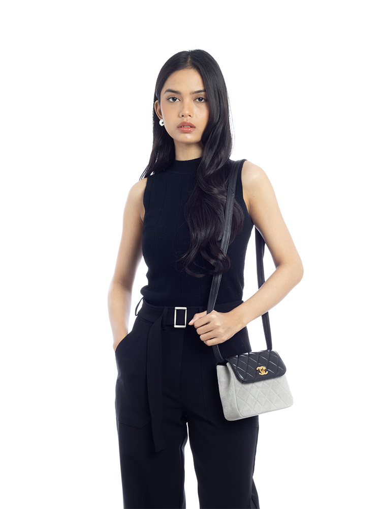 Lambskin Suede 25A Mini Flap Bag Black Grey
